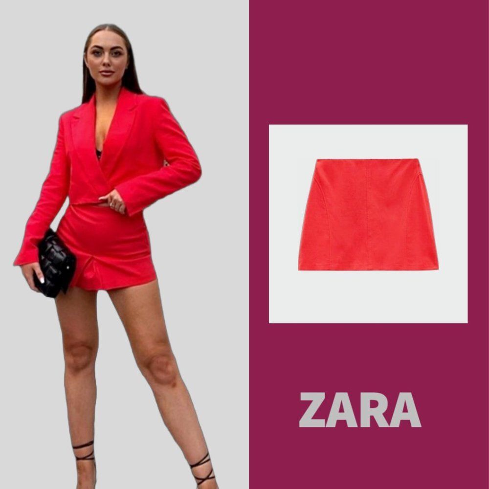 ZARA LINEN MINI SKIRT | NEW! Red Linen blend Mini Skirt Sz M